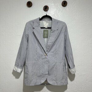 H&M Womens Blue & White Strip Linen Blazer - Small